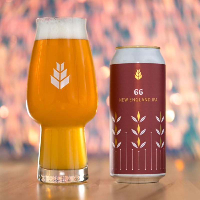 can and glass of 66 NEIPA